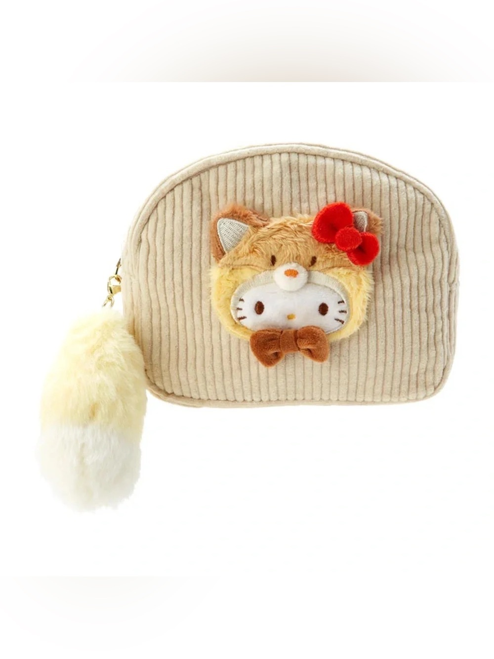 Hello Kitty Cat Costume Corduroy Pouch with Plush Tail
